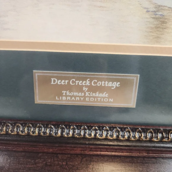 Thomas Kinkade 'Deer Creek Cottage' Double Mat Winter Landscape Art with Deer - Picture 3 of 9